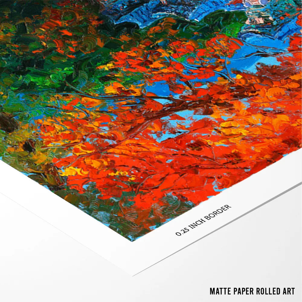 Vibrant Autumn Temple Landscape Canvas Wall Art - XS / Matte Paper / Rolled Art - Nook At You