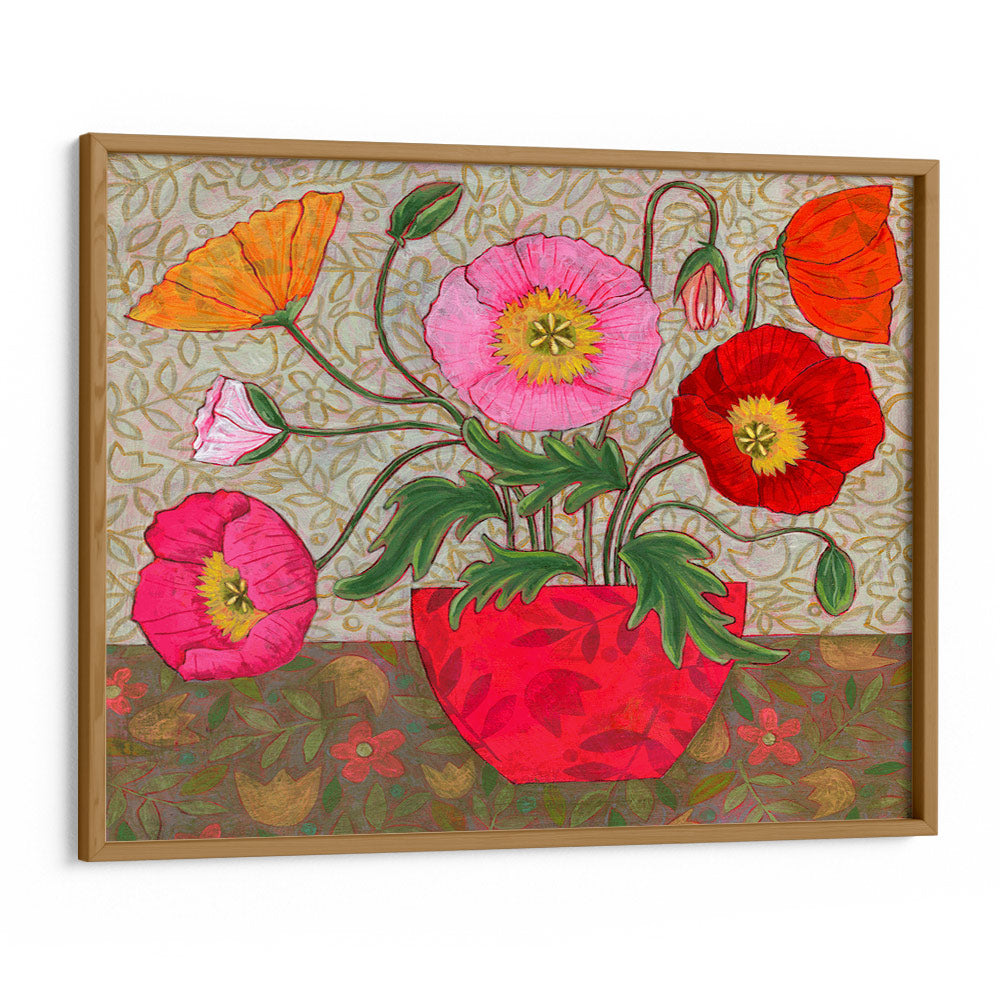Colorful Poppies In A Red Vase  Botanical Wall Art - XS / Matte Paper / Rolled Art - Nook At You