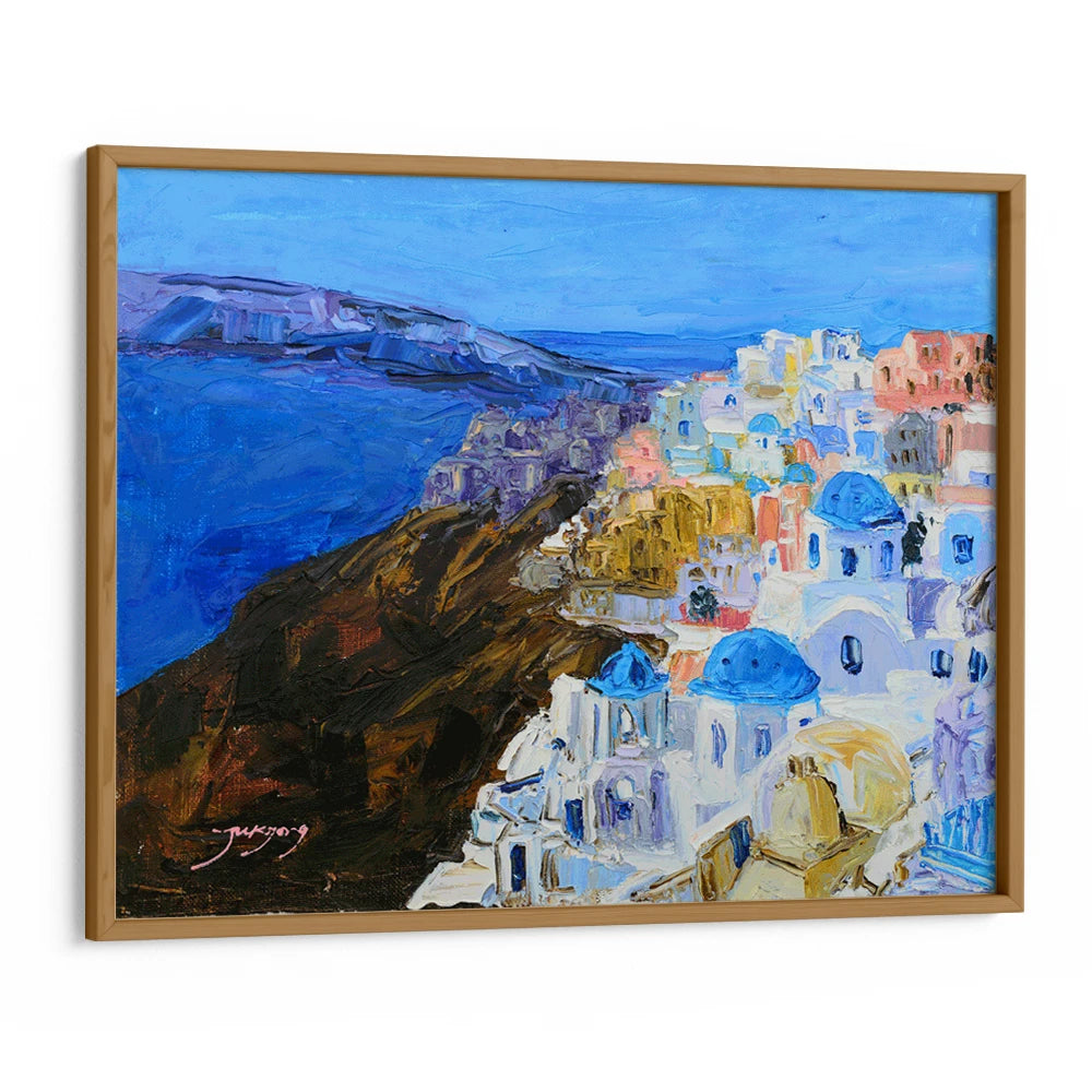 Santorini Blue Domes Landscape Painting For Living Room - XS / Matte Paper / Rolled Art - Nook At You