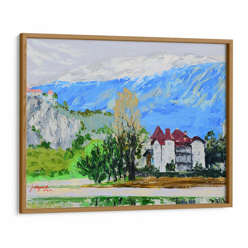 Alpine Lake Castle View Landscape Painting For Living Room - XS / Matte Paper / Rolled Art - Nook At You