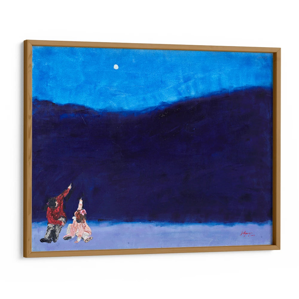 Kids Gaze at Winter Moon Landscape Wall Art For Living Room - XS / Matte Paper / Rolled Art - Nook At You