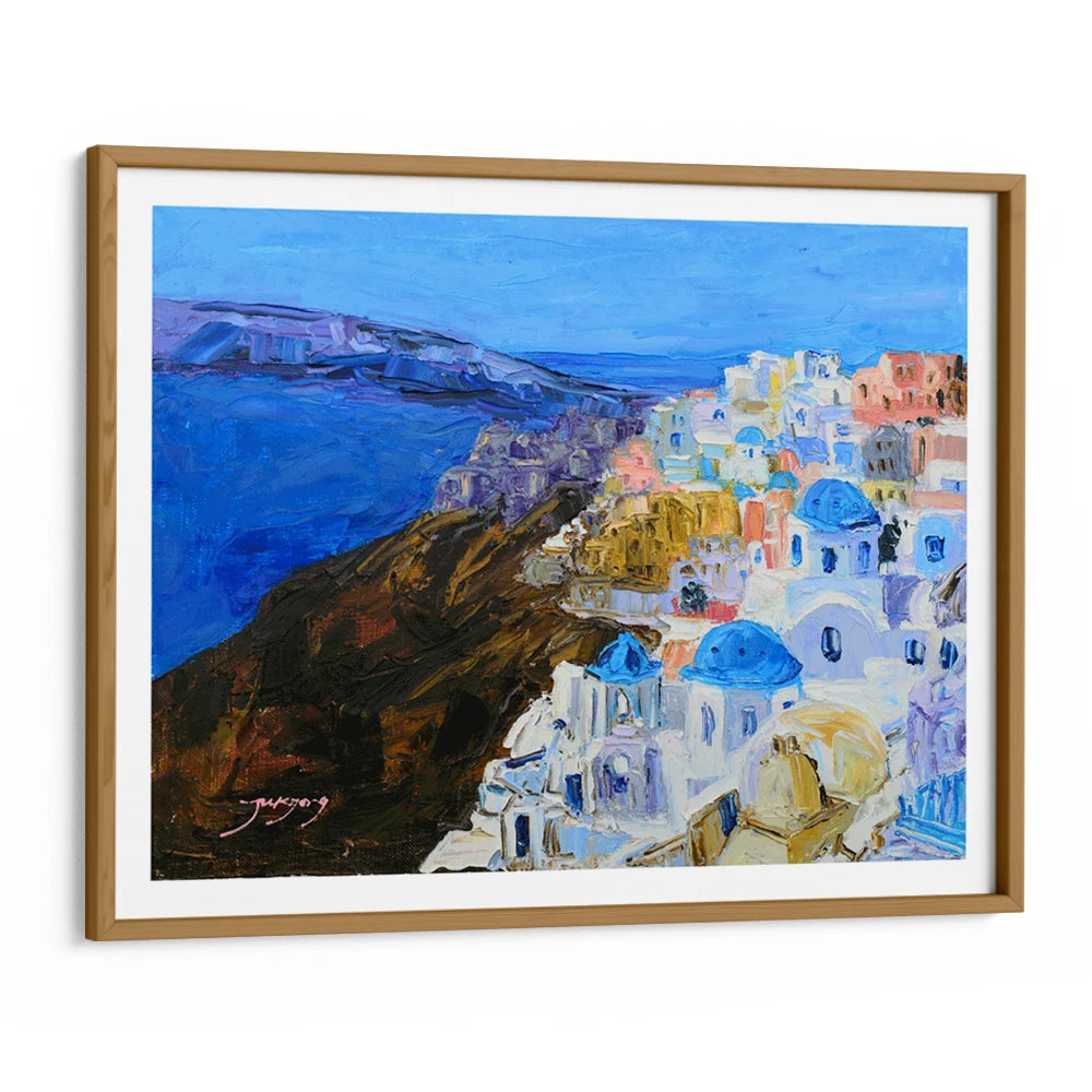 Santorini Blue Domes Landscape Painting For Living Room - XS / Matte Paper / Rolled Art - Nook At You