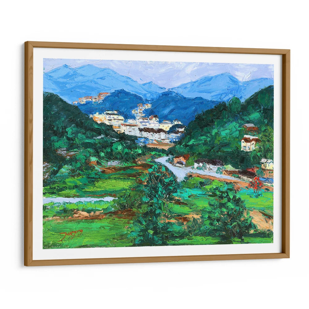 Peaceful Mountain Village Landscape Canvas Painting - XS / Matte Paper / Rolled Art - Nook At You
