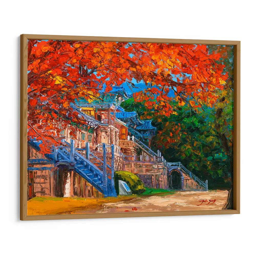 Vibrant Autumn Temple Landscape Canvas Wall Art - XS / Matte Paper / Rolled Art - Nook At You
