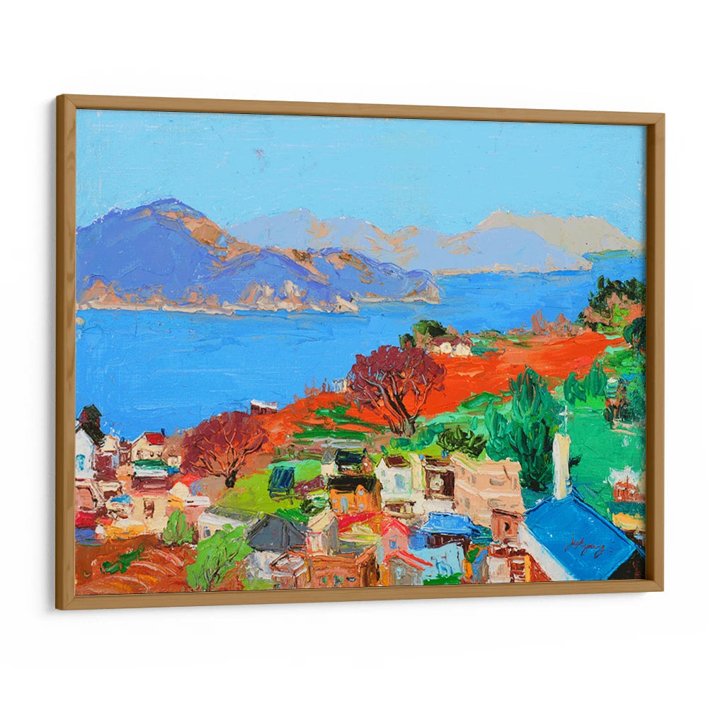 Vibrant Coastal Village Canvas Landscape Painting - XS / Matte Paper / Rolled Art - Nook At You