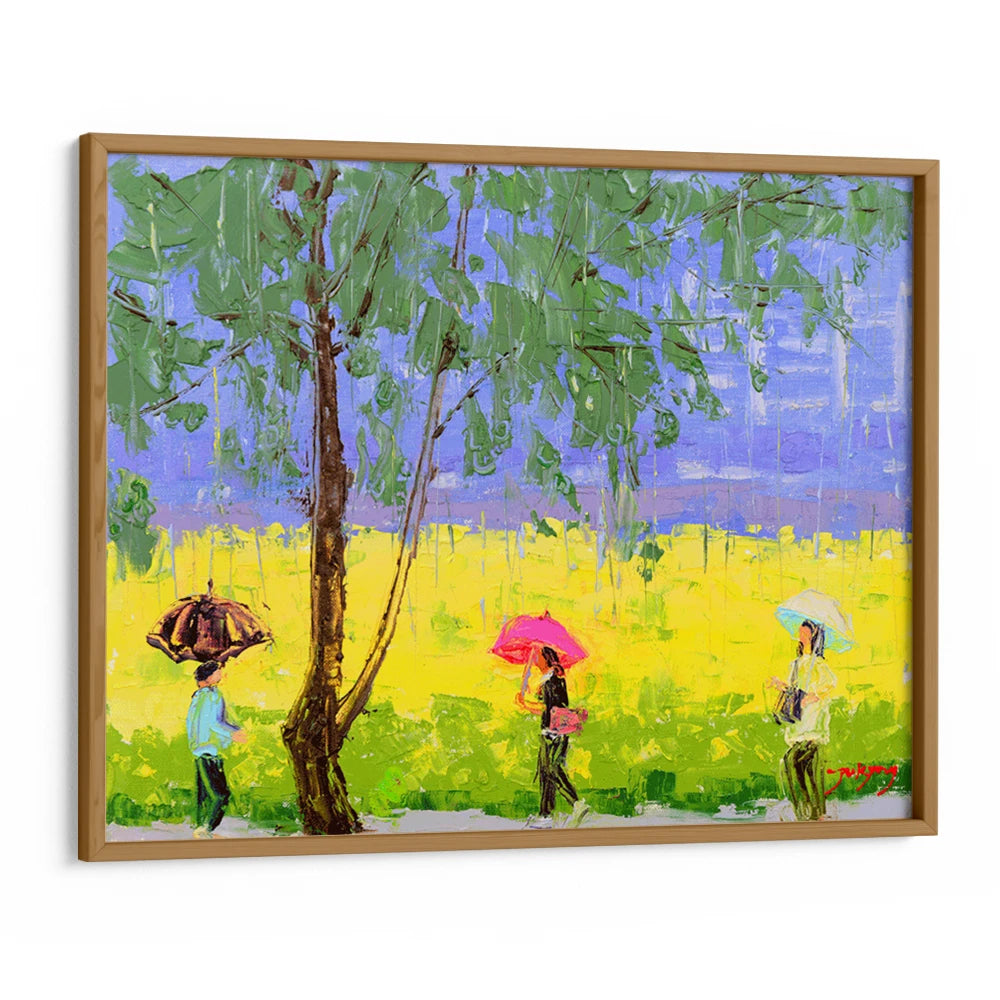 Colorful Rainy Day Walk Canvas Landscape painting - XS / Matte Paper / Rolled Art - Nook At You