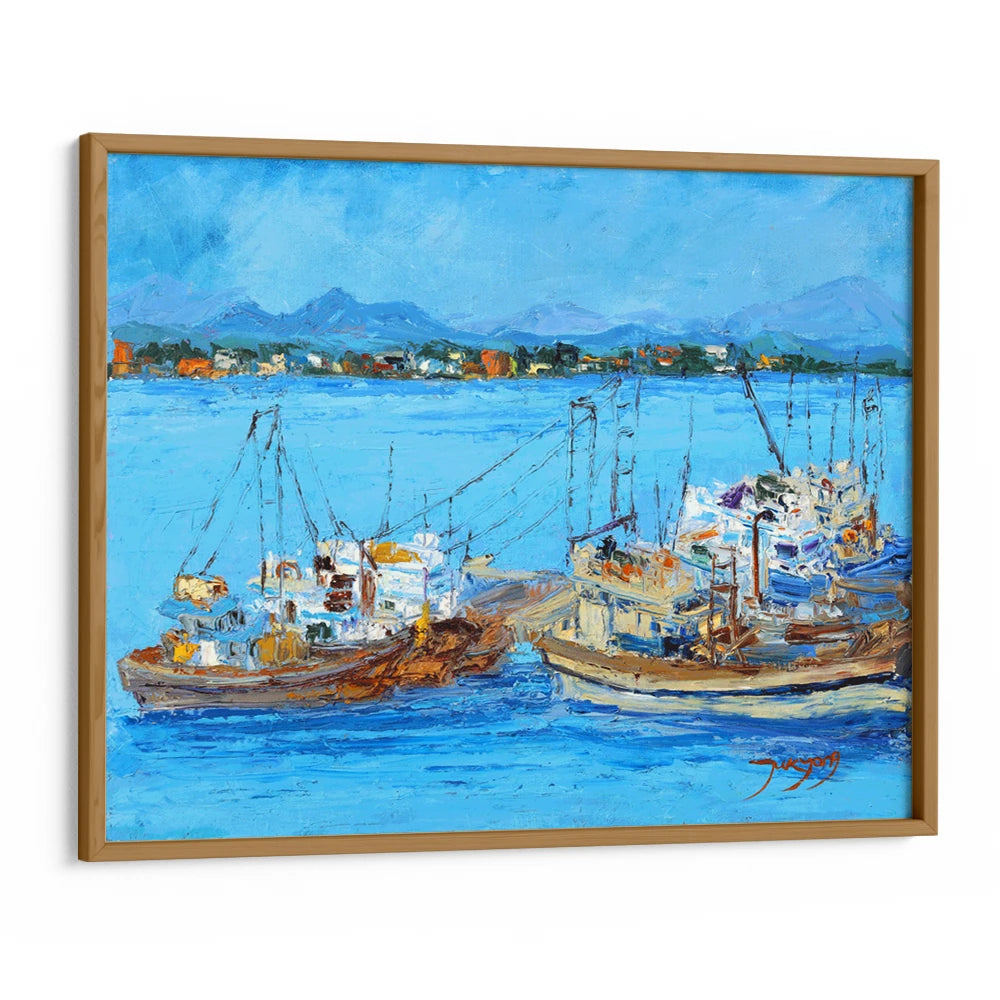 Blue Harbor Fishing Boats Coastal Landscape Wall Art - XS / Matte Paper / Rolled Art - Nook At You
