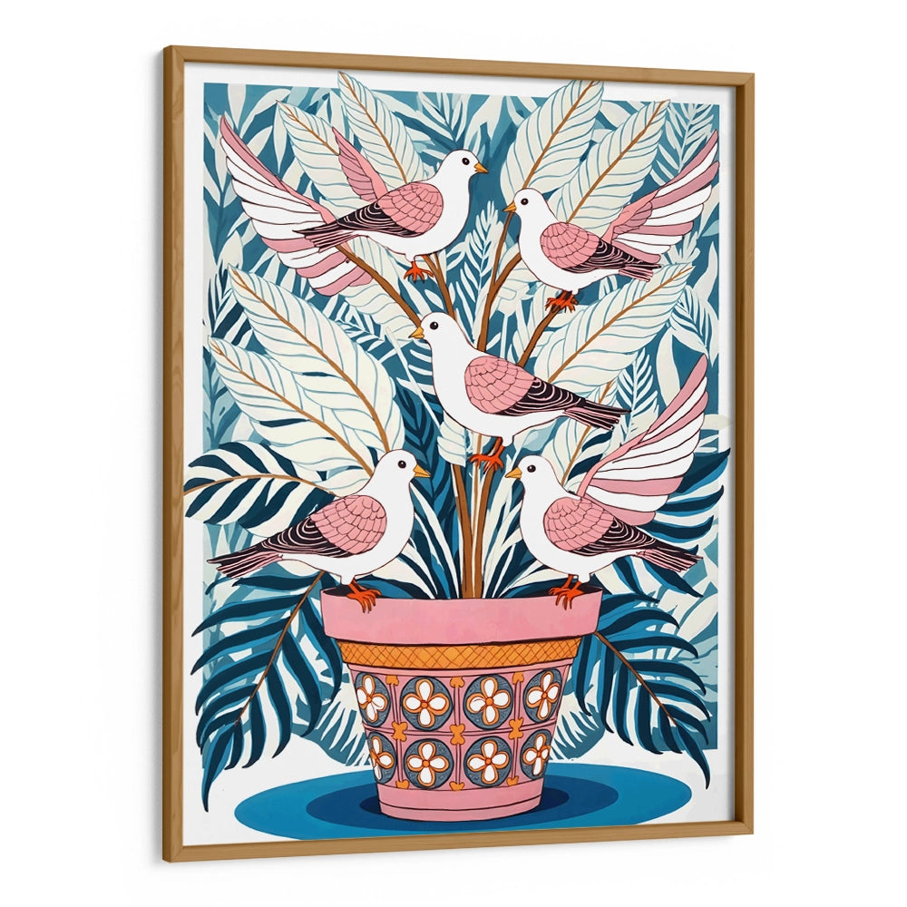 Five Doves in Bloom Botanical Wall Art - XS / Matte Paper / Rolled Art - Nook At You