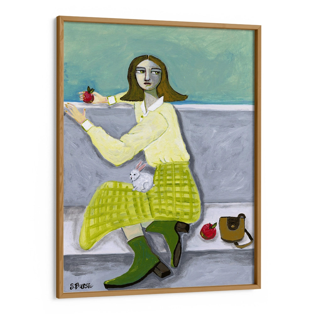 Lady and the Rabbit with apple Women Illustration Painting - XS / Matte Paper / Rolled Art - Nook At You