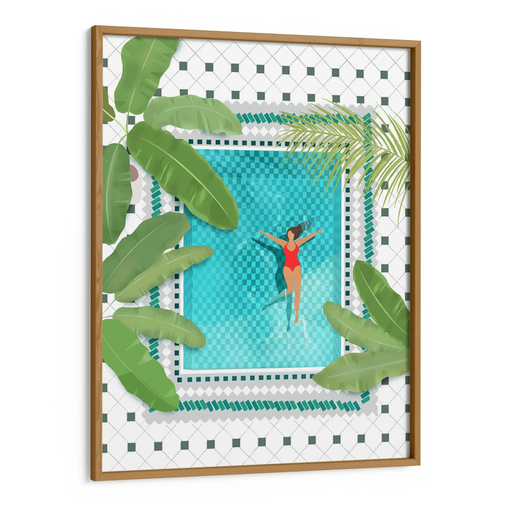 Riad Pool Women Illustration Wall Art Print - XS / Matte Paper / Rolled Art - Nook At You