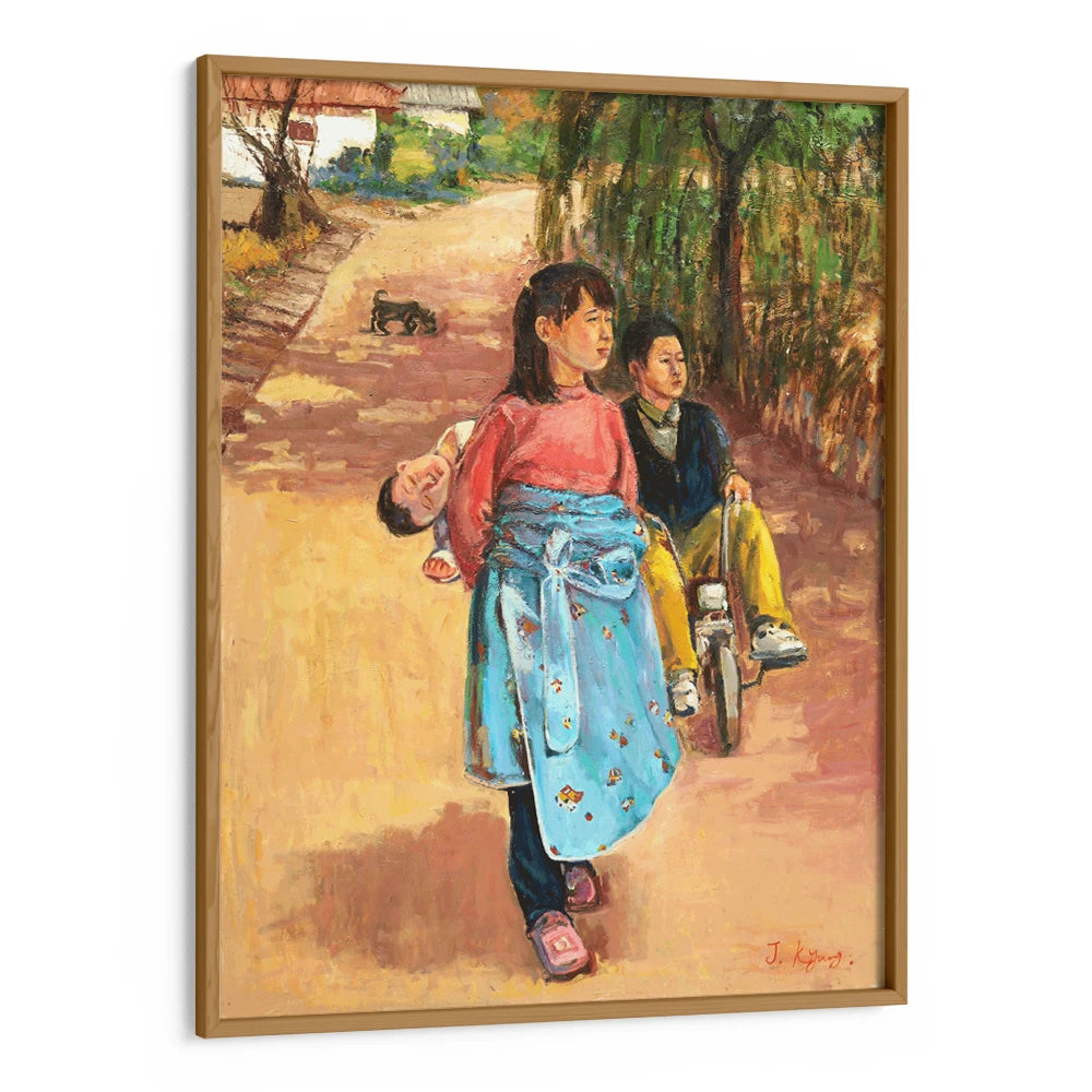 Children on a Village Path Canvas Painting for Living Room - XS / Matte Paper / Rolled Art - Nook At You