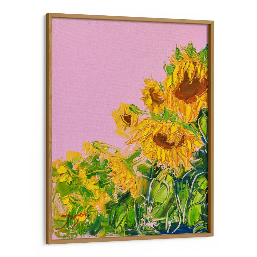 Vibrant Sunflowers Pink Sky Botanical Painting - XS / Matte Paper / Rolled Art - Nook At You