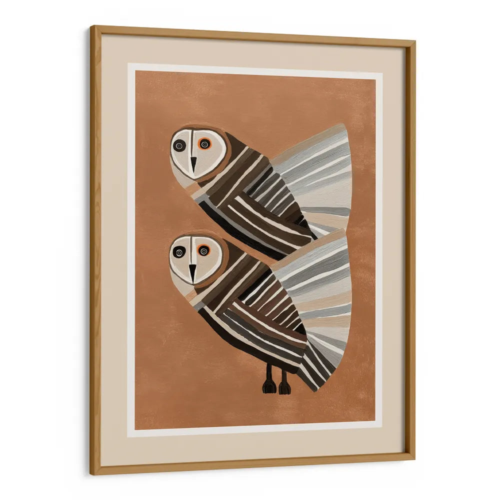 Stylized Barn Owls Abstract Wall Art For Living Room - XS / Matte Paper / Rolled Art - Nook At You