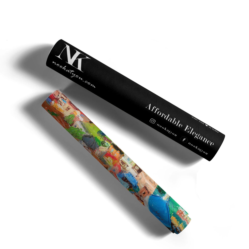 Vibrant Coastal Village Canvas Landscape Painting - XS / Matte Paper / Rolled Art - Nook At You