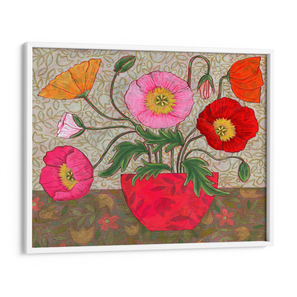 Colorful Poppies In A Red Vase  Botanical Wall Art - XS / Matte Paper / Rolled Art - Nook At You