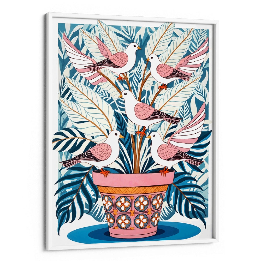 Five Doves in Bloom Botanical Wall Art - XS / Matte Paper / Rolled Art - Nook At You