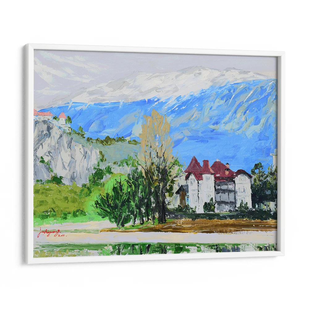 Alpine Lake Castle View Landscape Painting For Living Room - XS / Matte Paper / Rolled Art - Nook At You