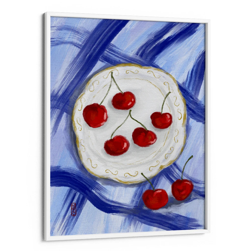Red Cherries Blue Table Gourmet Wall Art Poster - XS / Matte Paper / Rolled Art - Nook At You