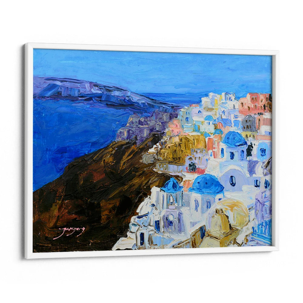 Santorini Blue Domes Landscape Painting For Living Room - XS / Matte Paper / Rolled Art - Nook At You