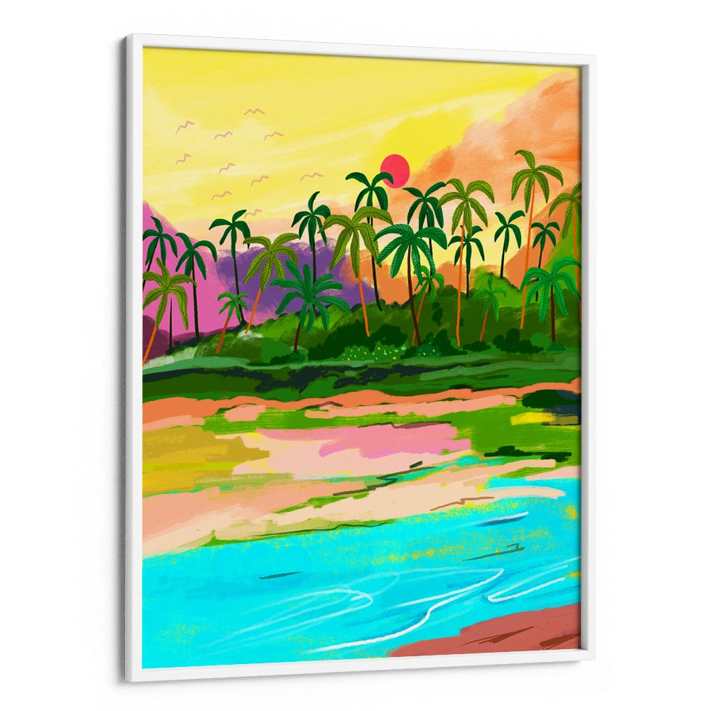 Tropical Backwaters of Kerala Landscape Canvas Paintings - XS / Matte Paper / Rolled Art - Nook At You