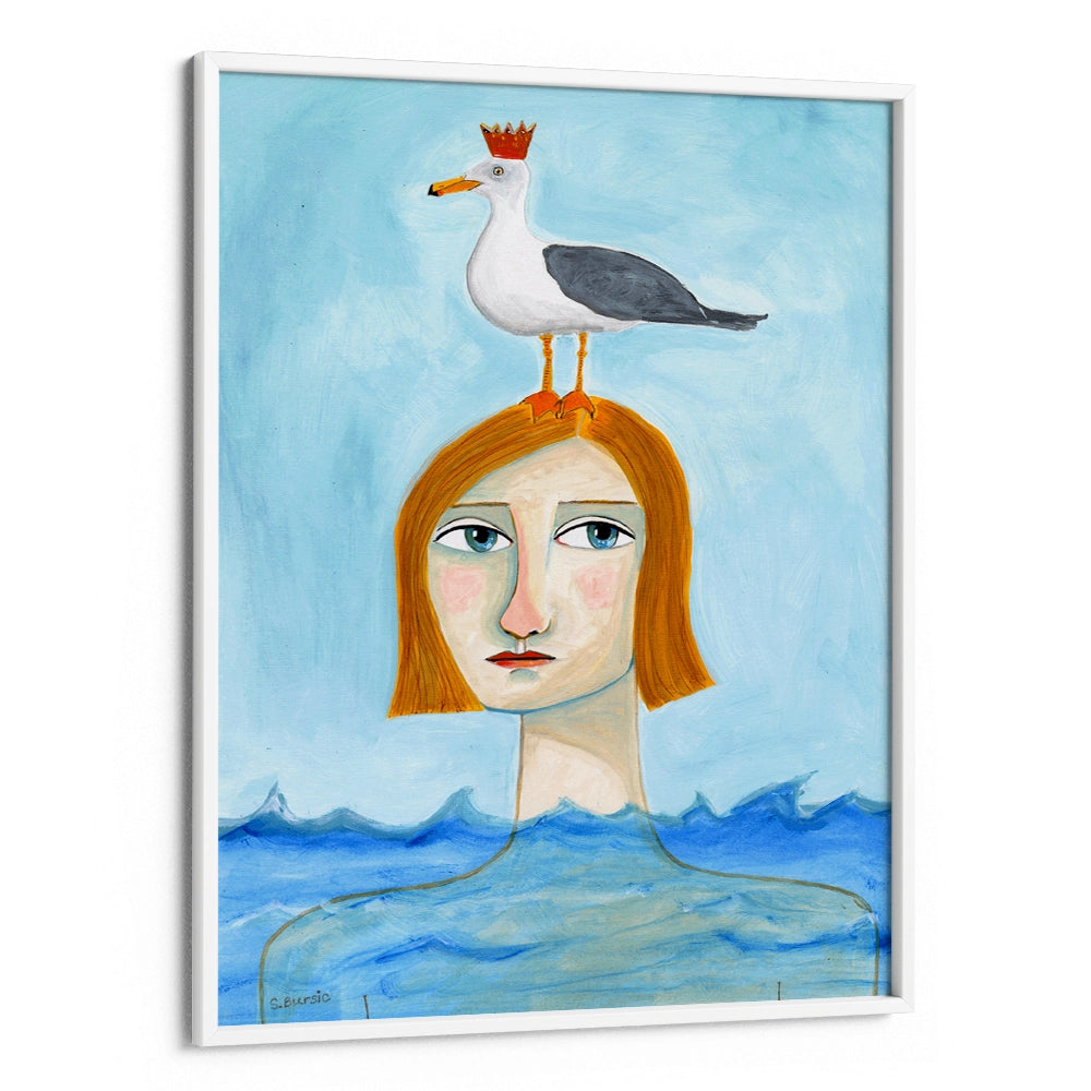 Lady in Ocean Women Illustration Wall Art Print - XS / Matte Paper / Rolled Art - Nook At You
