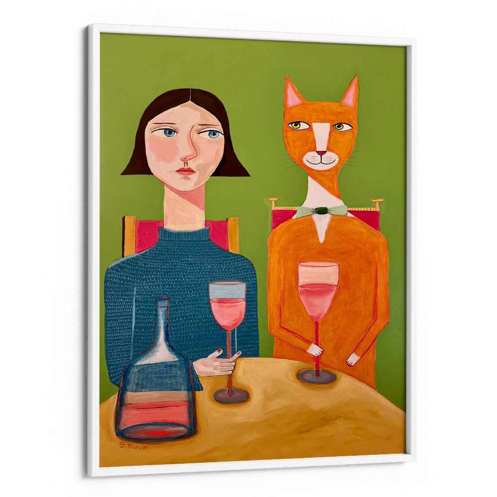 Lady and Cat Drinking Wine Women Illustration Painting - XS / Matte Paper / Rolled Art - Nook At You