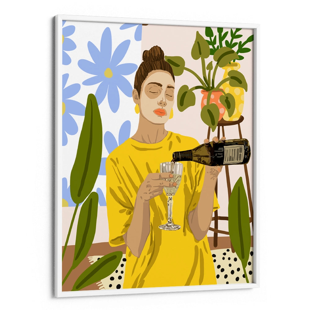 Woman In A Yellow Shirt Pouring Wine Boho Botanical Wall Art - XS / Matte Paper / Rolled Art - Nook At You