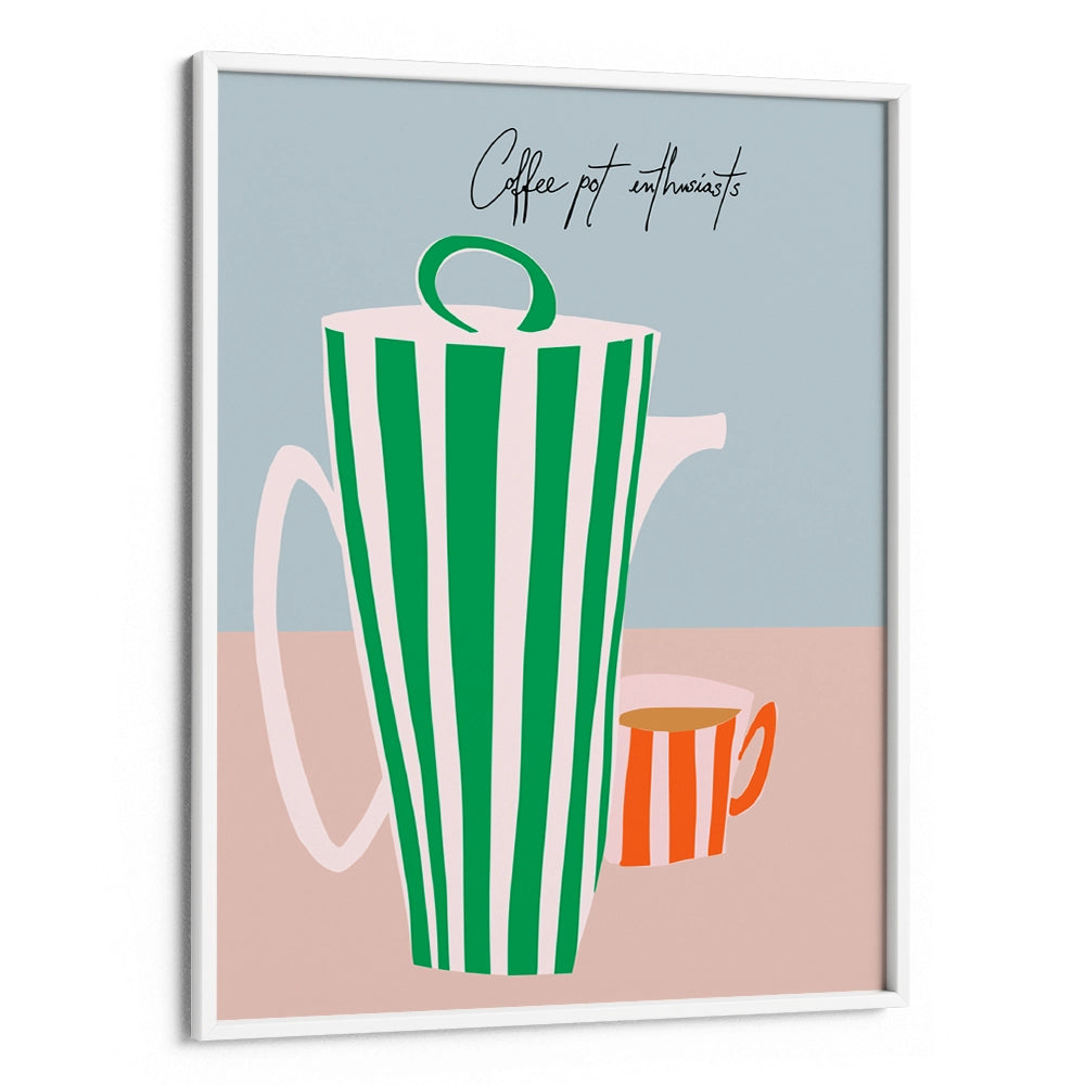 Striped Coffee Pot And Cup Canvas Wall Art For Dining Room - XS / Matte Paper / Rolled Art - Nook At You
