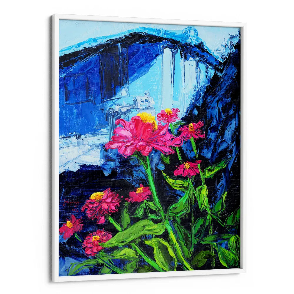 Pink Zinnias Blue Backdrop Botanical Art Poster - XS / Matte Paper / Rolled Art - Nook At You