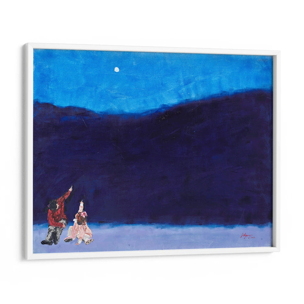 Kids Gaze at Winter Moon Landscape Wall Art For Living Room - XS / Matte Paper / Rolled Art - Nook At You