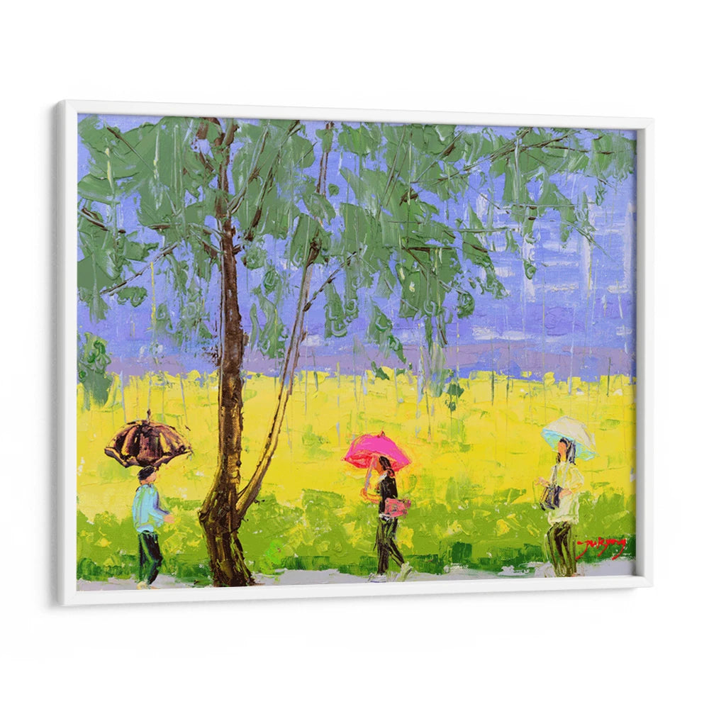 Colorful Rainy Day Walk Canvas Landscape painting - XS / Matte Paper / Rolled Art - Nook At You