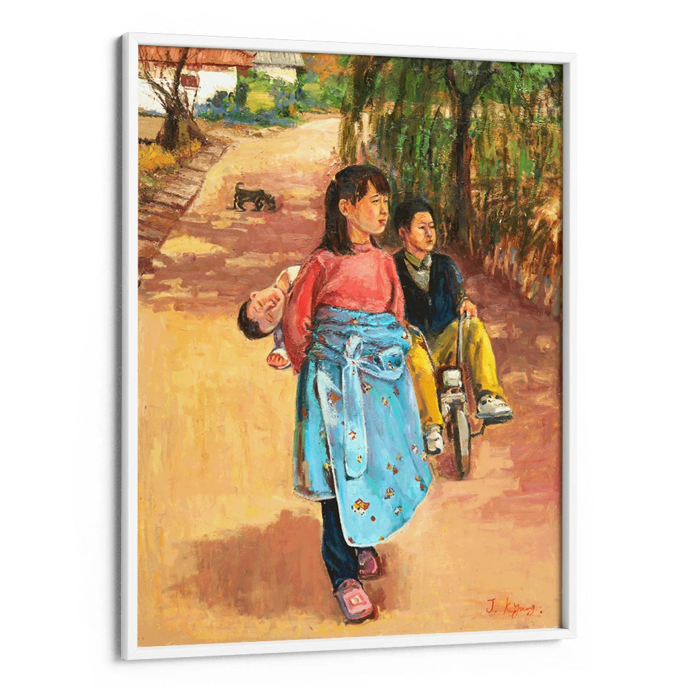 Children on a Village Path Canvas Painting for Living Room - XS / Matte Paper / Rolled Art - Nook At You