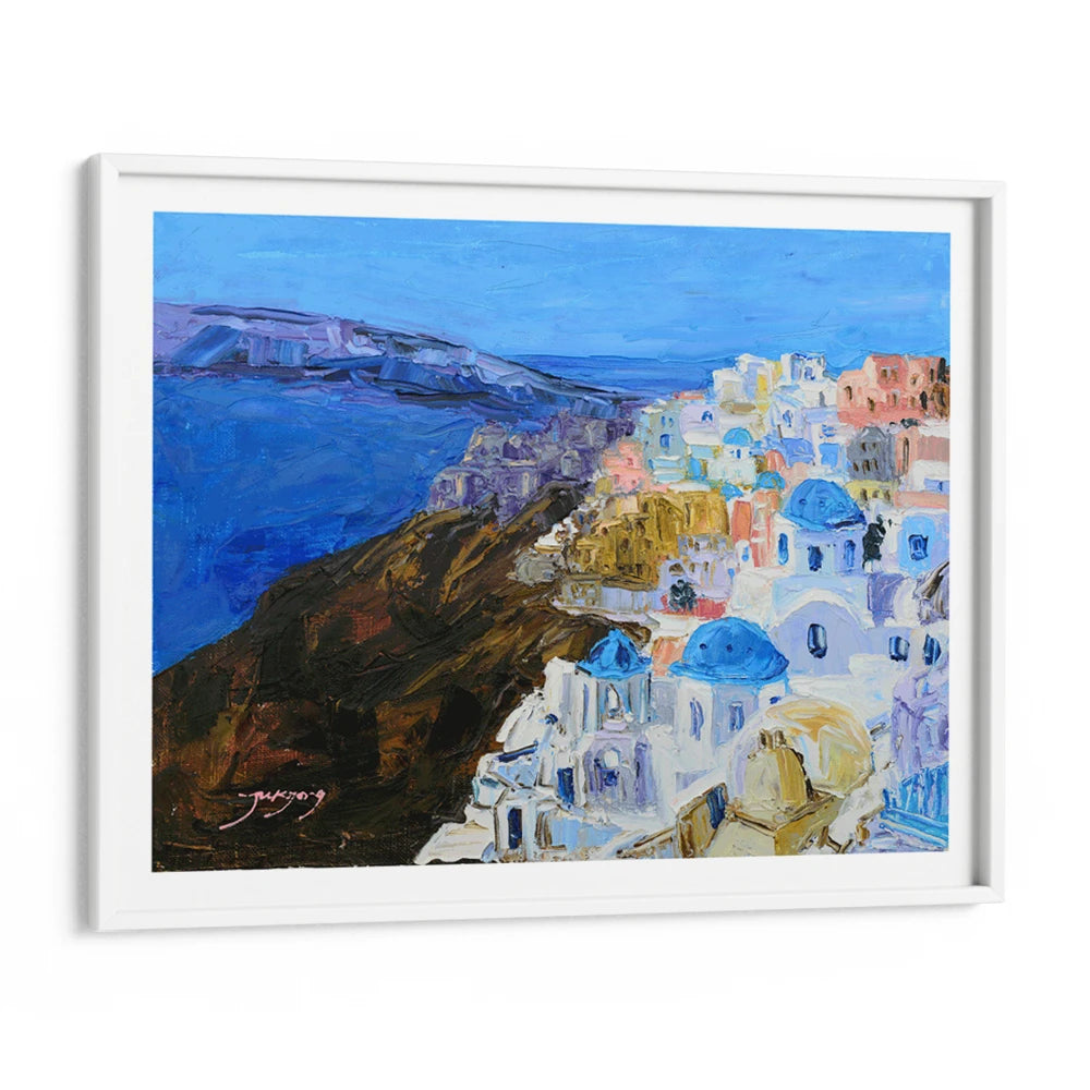 Santorini Blue Domes Landscape Painting For Living Room - XS / Matte Paper / Rolled Art - Nook At You