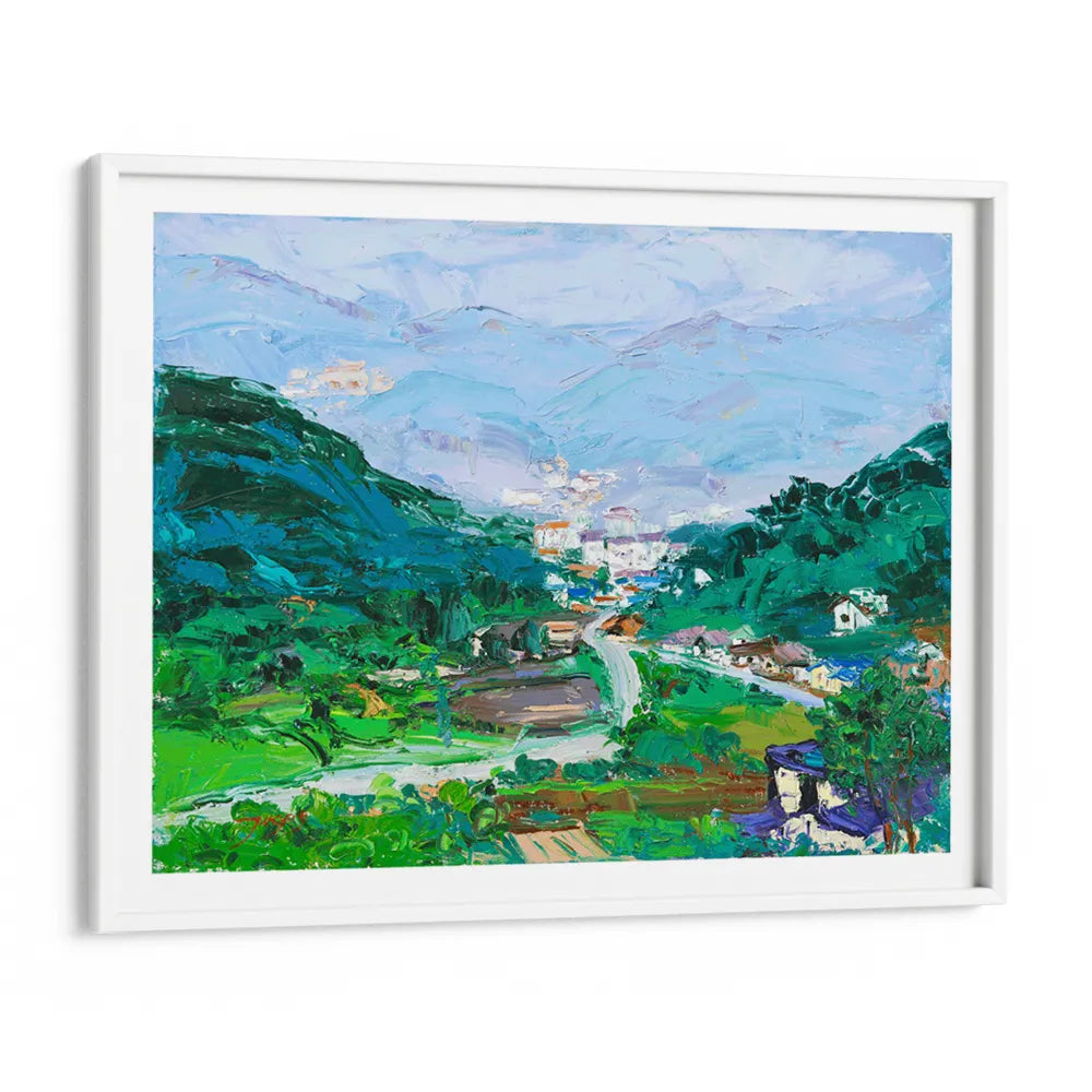 Vibrant Mountain Village Landscape Painting - XS / Matte Paper / Rolled Art - Nook At You