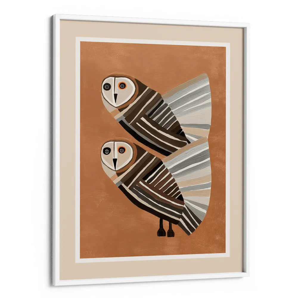 Stylized Barn Owls Abstract Wall Art For Living Room - XS / Matte Paper / Rolled Art - Nook At You