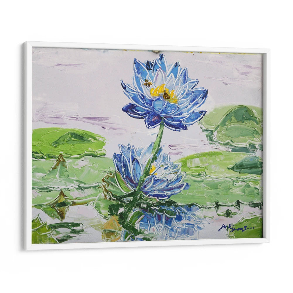 Bees on Blue Lotus Botanical Wall Art Poster - XS / Matte Paper / Rolled Art - Nook At You