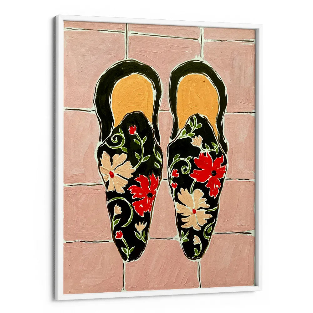 Elegant Floral Slippers Canvas Painting - XS / Matte Paper / Rolled Art - Nook At You