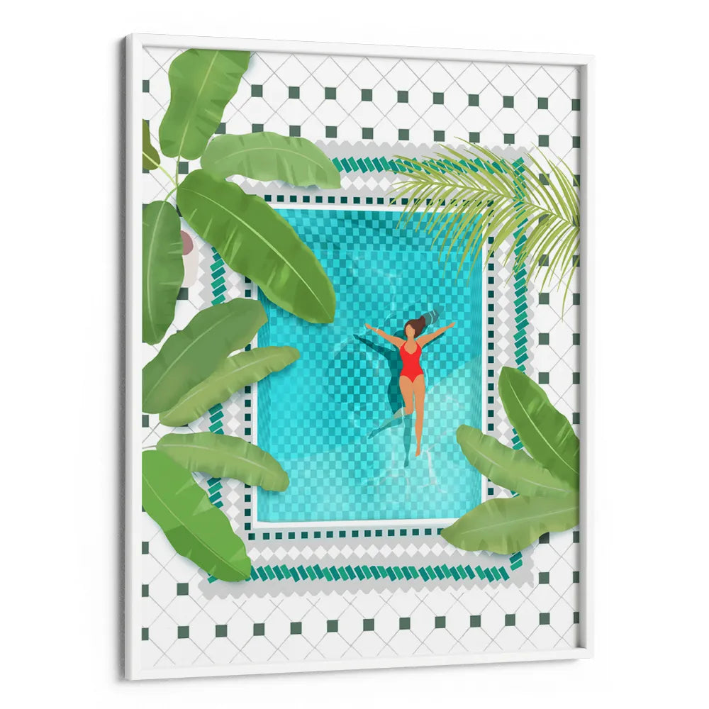 Riad Pool Women Illustration Wall Art Print - XS / Matte Paper / Rolled Art - Nook At You