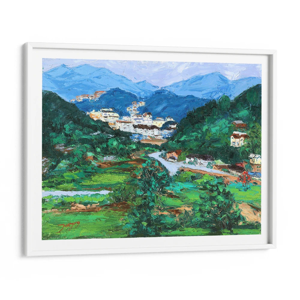 Peaceful Mountain Village Landscape Canvas Painting - XS / Matte Paper / Rolled Art - Nook At You