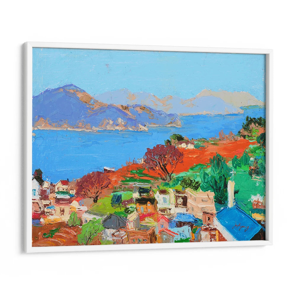 Vibrant Coastal Village Canvas Landscape Painting - XS / Matte Paper / Rolled Art - Nook At You