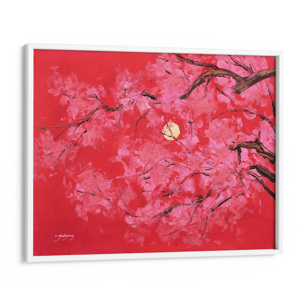 Red Moon Cherry Blossoms Vibrant Landscape Wall Art - XS / Matte Paper / Rolled Art - Nook At You