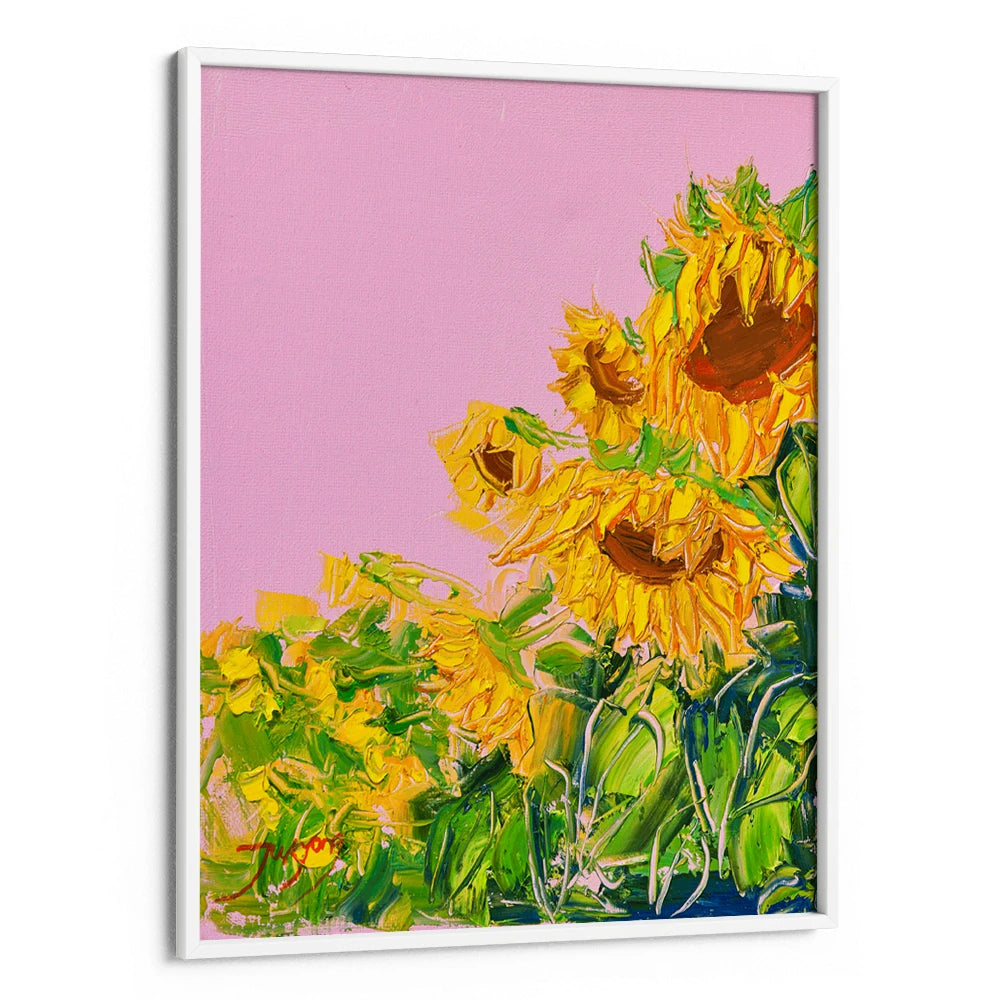 Vibrant Sunflowers Pink Sky Botanical Painting - XS / Matte Paper / Rolled Art - Nook At You