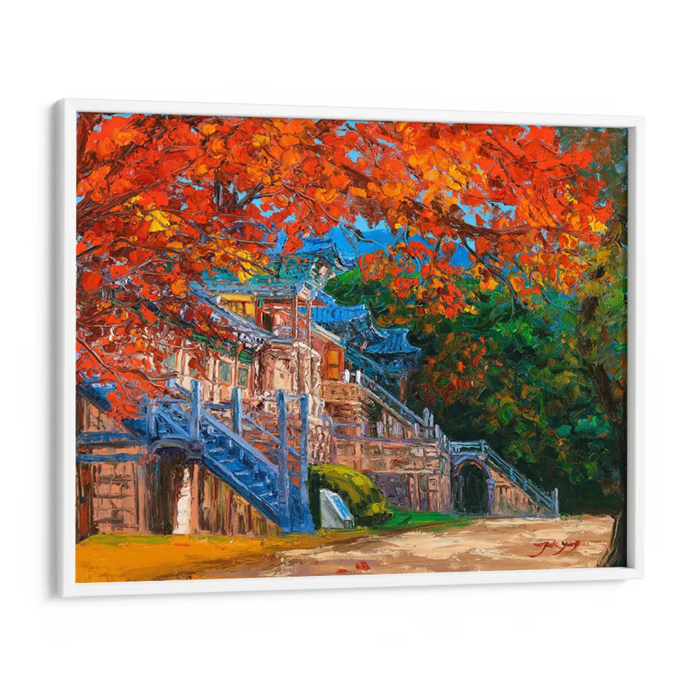 Vibrant Autumn Temple Landscape Canvas Wall Art - XS / Matte Paper / Rolled Art - Nook At You