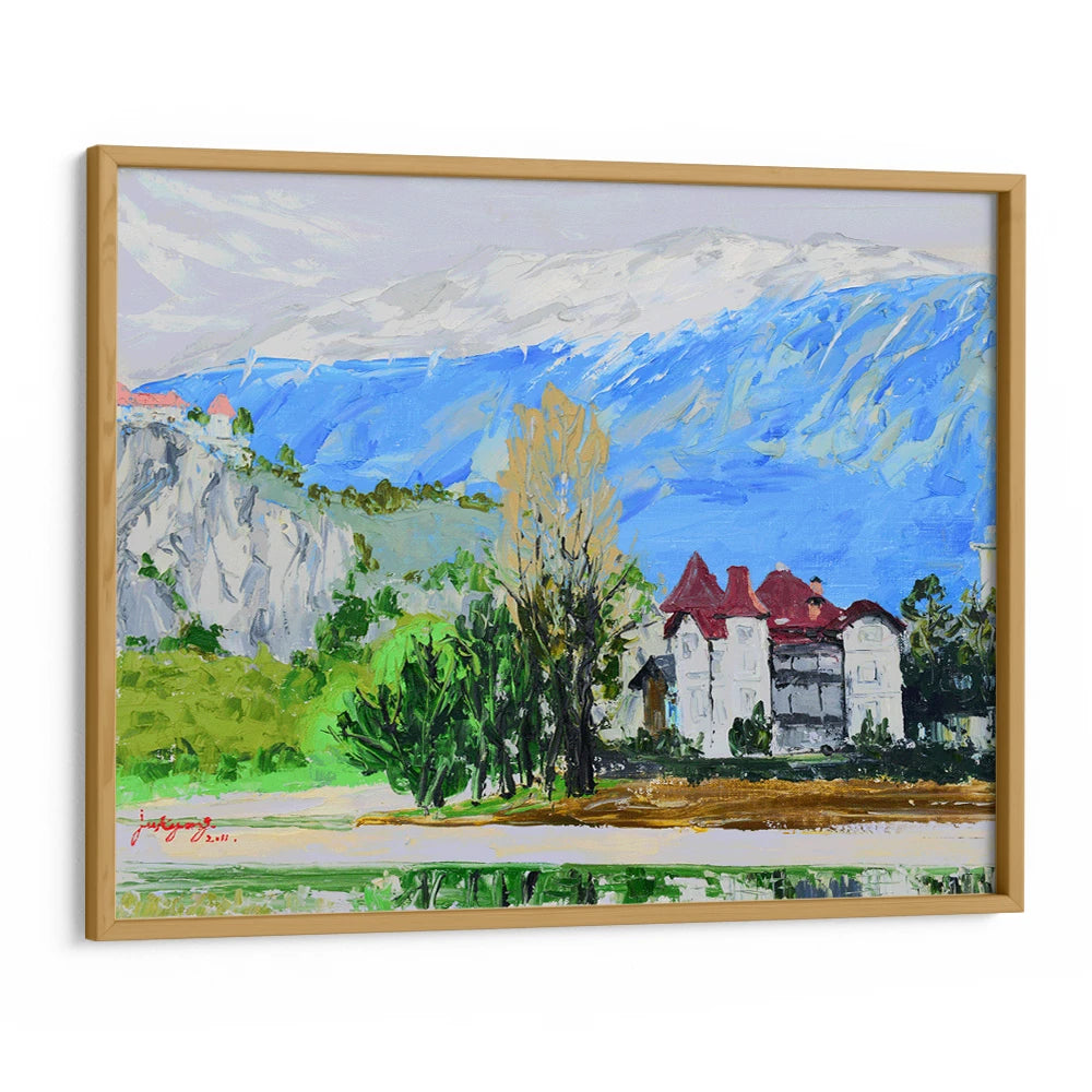 Alpine Lake Castle View Landscape Painting For Living Room - XS / Matte Paper / Rolled Art - Nook At You