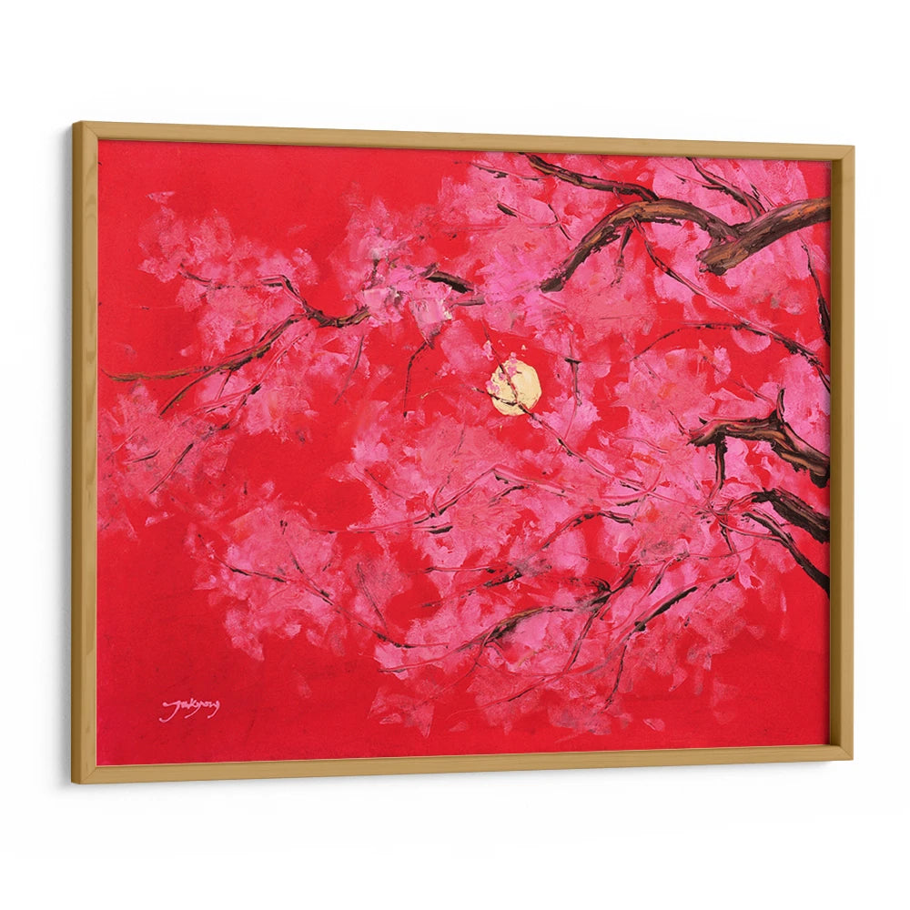 Red Moon Cherry Blossoms Vibrant Landscape Wall Art - XS / Matte Paper / Rolled Art - Nook At You