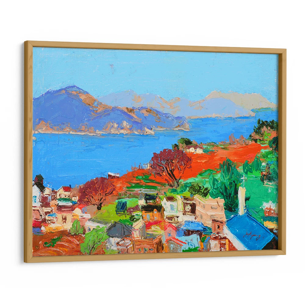 Vibrant Coastal Village Canvas Landscape Painting - XS / Matte Paper / Rolled Art - Nook At You
