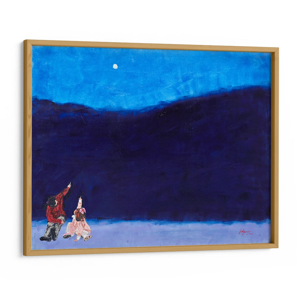 Kids Gaze at Winter Moon Landscape Wall Art For Living Room - XS / Matte Paper / Rolled Art - Nook At You