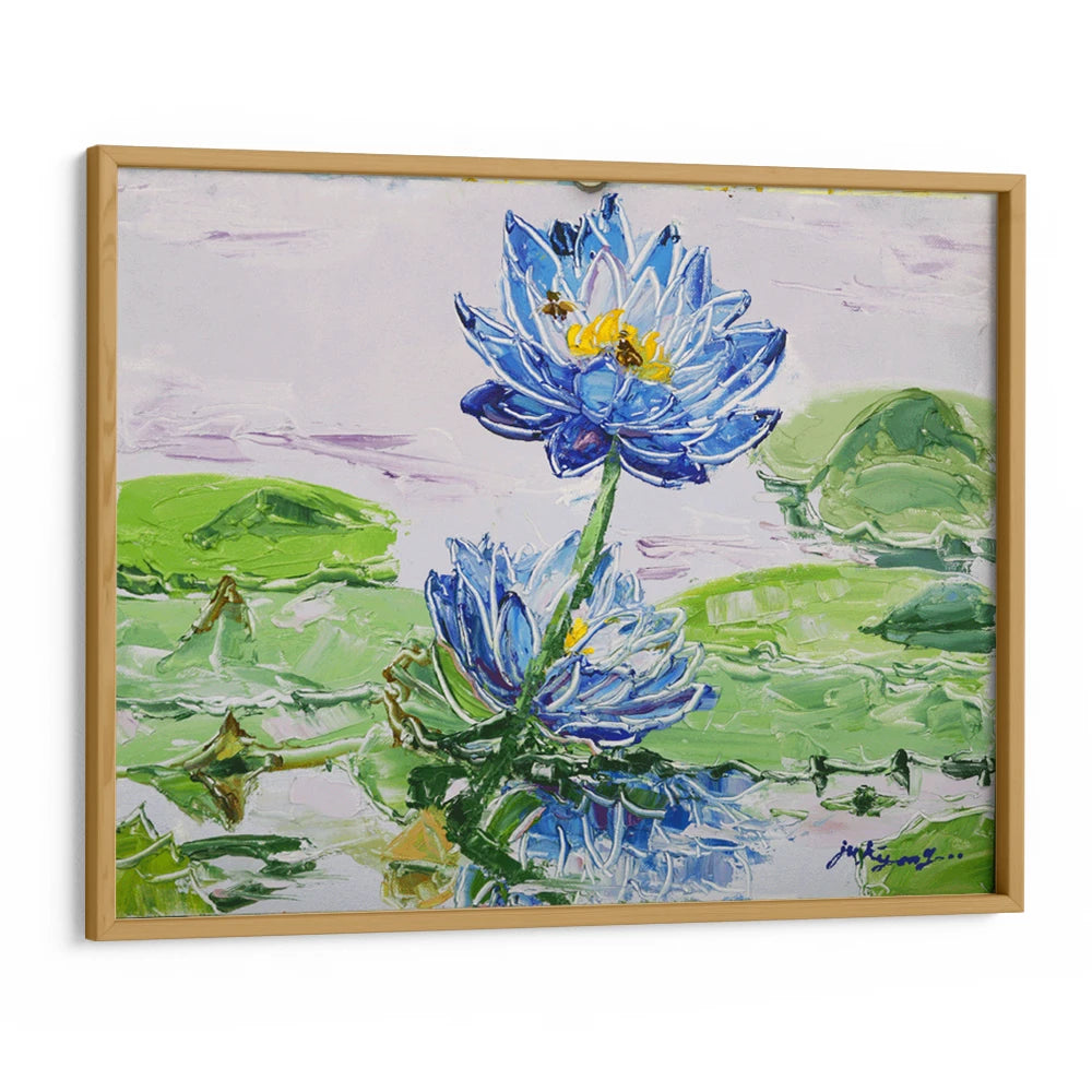 Bees on Blue Lotus Botanical Wall Art Poster - XS / Matte Paper / Rolled Art - Nook At You
