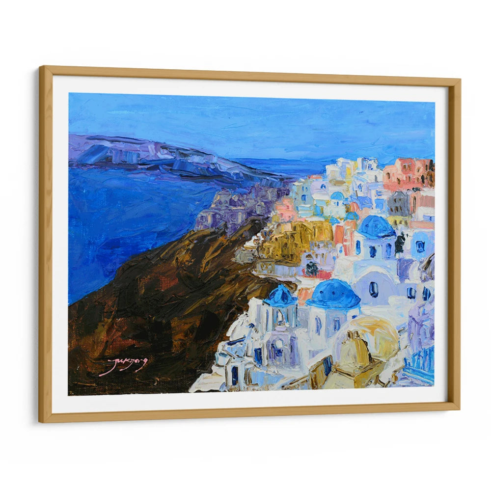 Santorini Blue Domes Landscape Painting For Living Room - XS / Matte Paper / Rolled Art - Nook At You