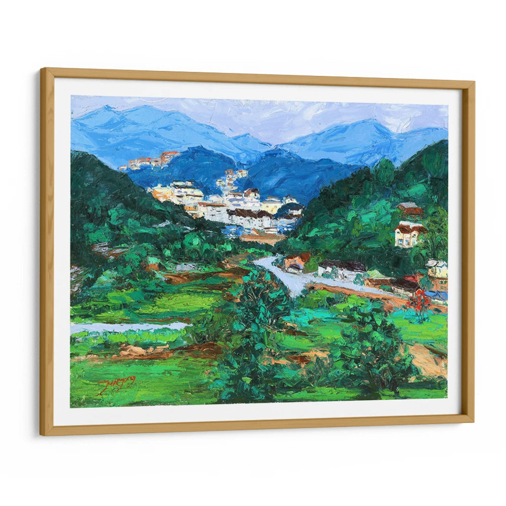 Peaceful Mountain Village Landscape Canvas Painting - XS / Matte Paper / Rolled Art - Nook At You